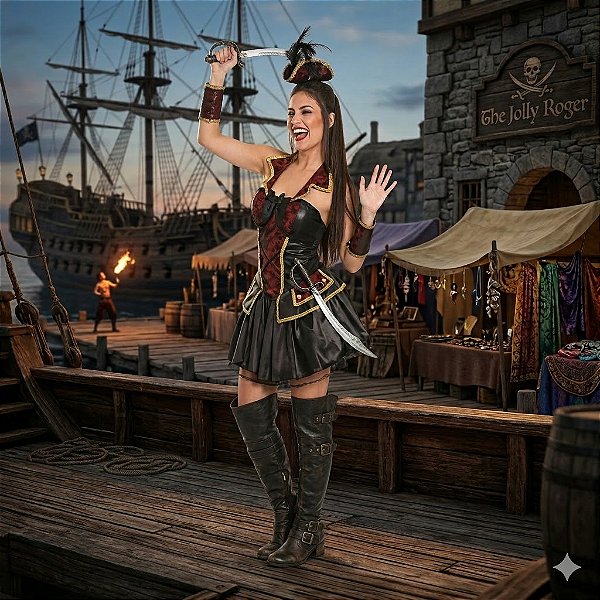 Fantasia Feminina Pirata Frente Única Luxo Adulto - SOMENTE ALUGUEL
