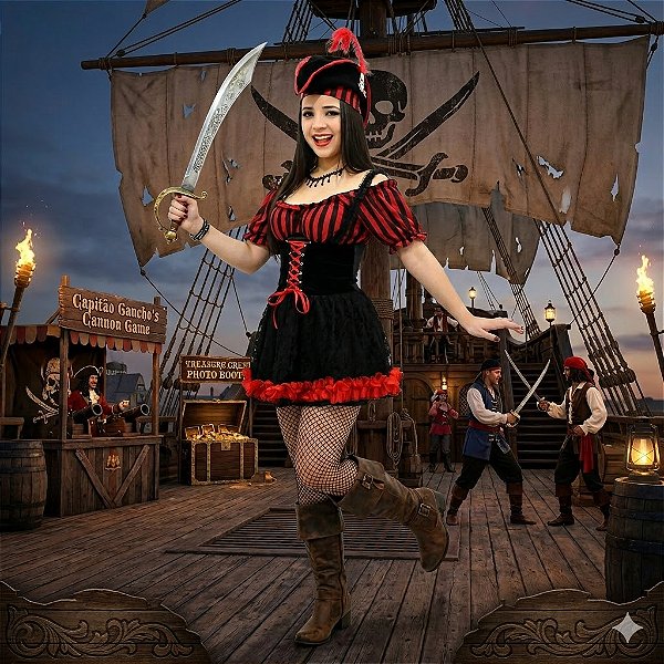 Fantasia Feminina Pirata Listrada Luxo Adulto - SOMENTE ALUGUEL