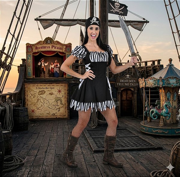 Fantasia Feminina Pirata Simpatia com transpasse Adulto - SOMENTE ALUGUEL