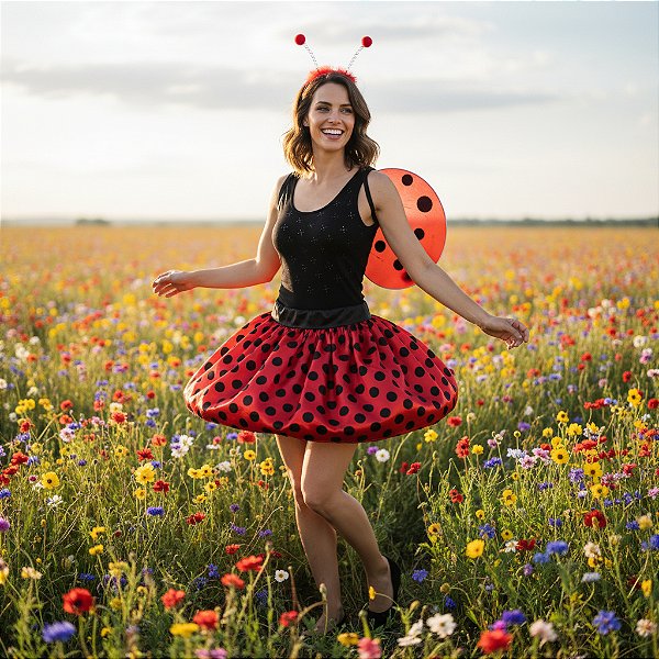 Fantasia Joaninha Conjunto Collant Adulto - SOMENTE ALUGUEL