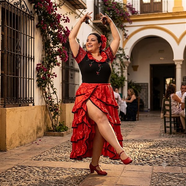 Fantasia Espanhola Collant Conjunto Paetê Plus Adulto - SOMENTE ALUGUEL
