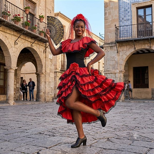Fantasia Espanhola Vestido Longo Adulto - SOMENTE ALUGUEL