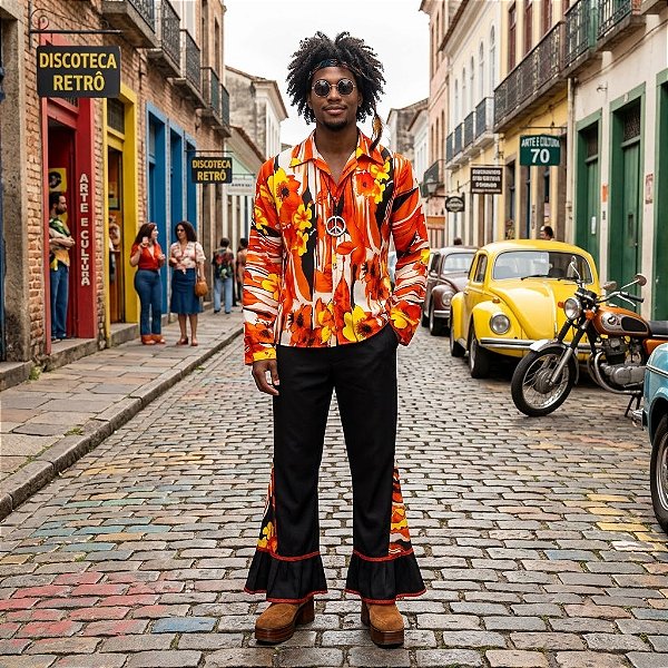 Fantasia Masculina Hippie Primavera Adulto - SOMENTE ALUGUEL