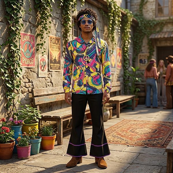 Fantasia Masculina Hippie Psicodélico Adulto - SOMENTE ALUGUEL