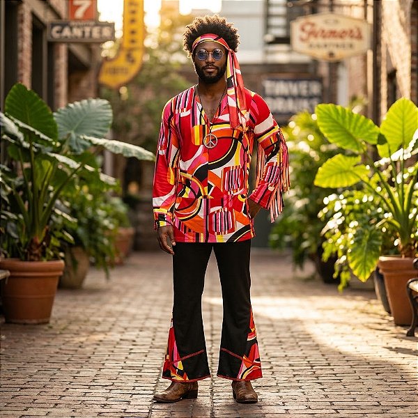 Fantasia Masculina Hippie Vermelho Adulto - SOMENTE ALUGUEL