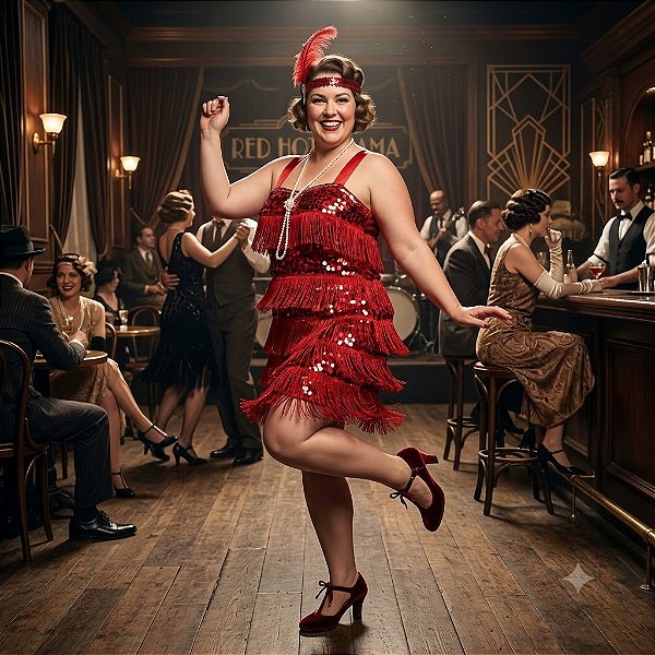 Fantasia Melindrosa com Franjas Luxo Adulto - SOMENTE ALUGUEL