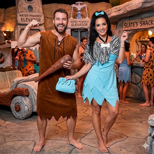 Fantasias Casal Barney e Betty Veludo Adulto - SOMENTE ALUGUEL