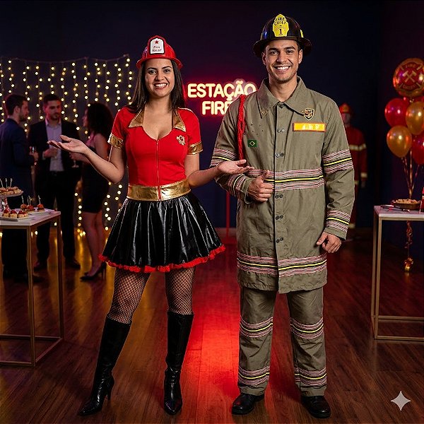 Fantasias Casal Bombeiros Luxo - SOMENTE ALUGUEL