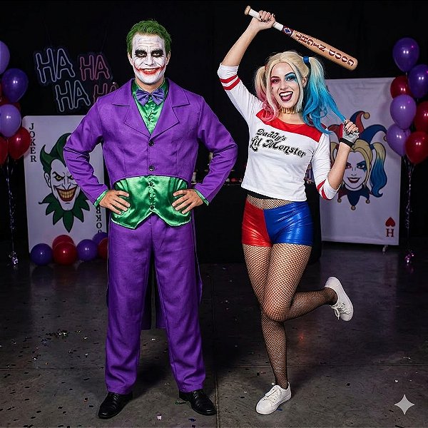 Fantasias Casal Coringa e Arlequina Adulto - SOMENTE ALUGUEL