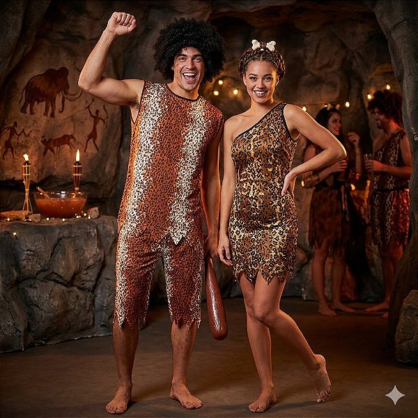 Fantasias Casal das Cavernas Inverno Adulto - SOMENTE ALUGUEL