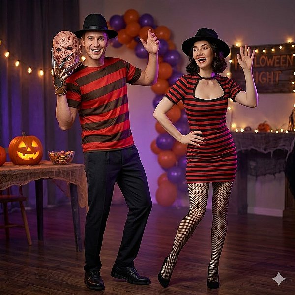 Fantasias Casal Freddy Krueger Verão Adulto - SOMENTE ALUGUEL