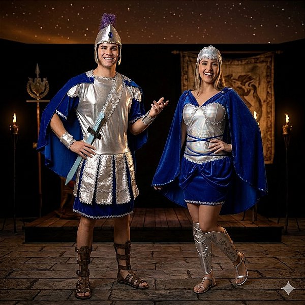Fantasias Casal Grego Azul Adulto - SOMENTE ALUGUEL