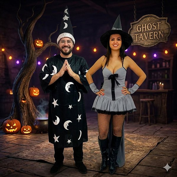Fantasias Casal Mago e Bruxa Adulto - SOMENTE ALUGUEL