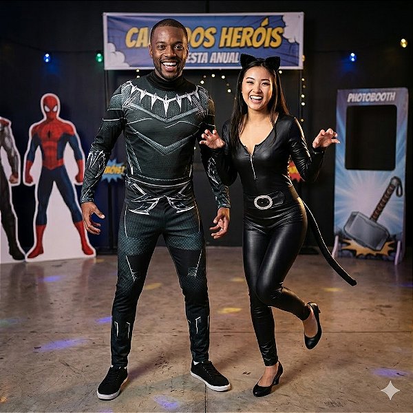 Fantasias Casal Pantera Negra e Mulher Gato - SOMENTE ALUGUEL