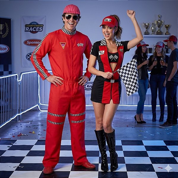 Fantasias Casal Pilotos De Corrida Adulto - SOMENTE ALUGUEL