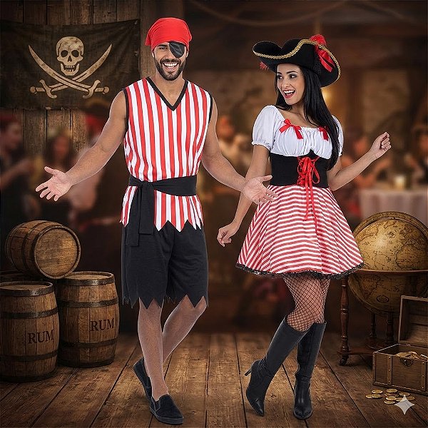 Fantasias Casal Pirata Verão - SOMENTE ALUGUEL