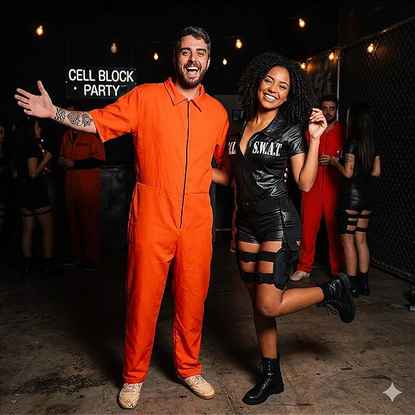 Fantasias Casal Presidiário Americano Adulto - SOMENTE ALUGUEL