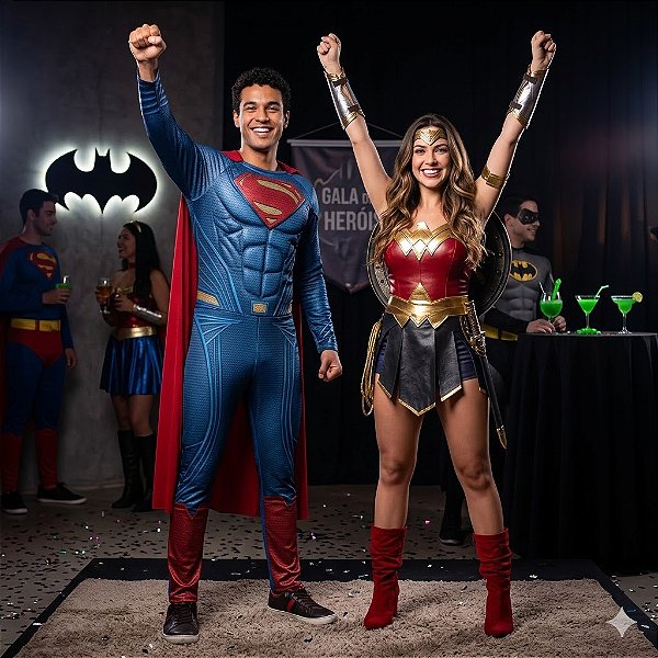 Fantasias Casal Super Homem e Mulher Maravilha Adulto - SOMENTE ALUGUEL