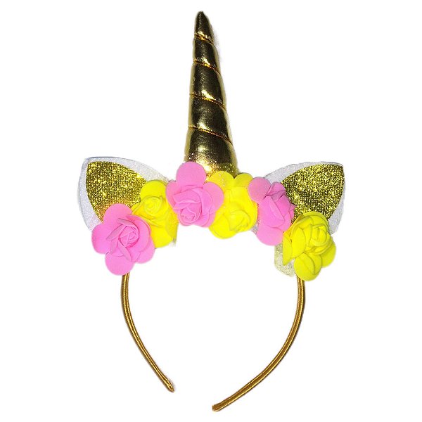 Tiara Unicórnio c/ Flores e Trança