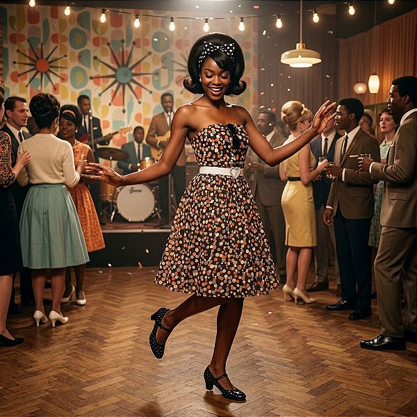 Fantasia Feminina Anos 60 Anos Dourados Adulto - SOMENTE ALUGUEL
