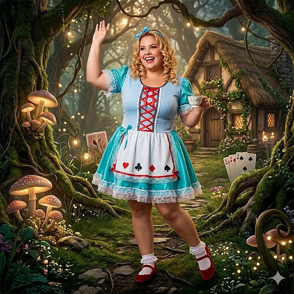 Fantasia Alice Collant Plus Adulto - SOMENTE ALUGUEL