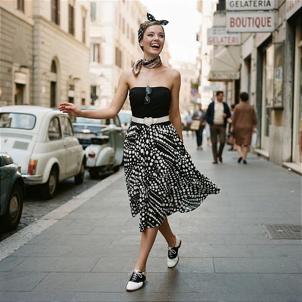 Fantasia Feminina Anos 60 Tomara que Caia Preto e Branco Adulto - SOMENTE ALUGUEL