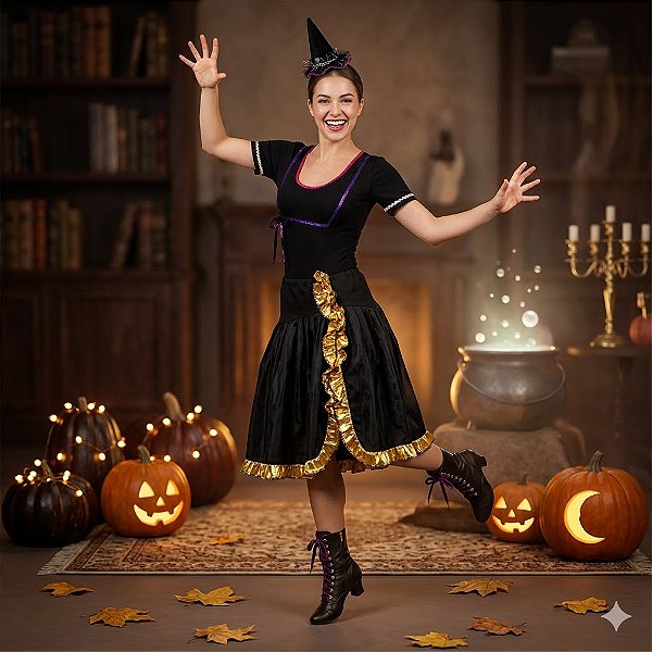 Fantasia Bruxa Collant Longa Adulto - SOMENTE ALUGUEL