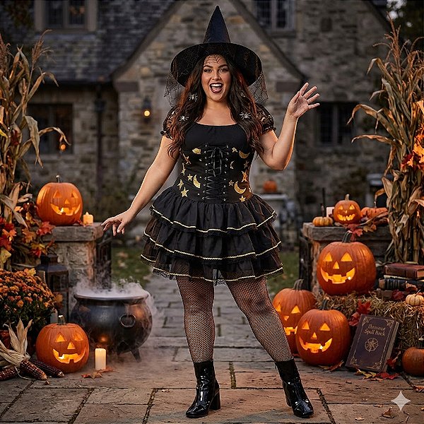 Fantasia Bruxa Corpete Luas Adulto - SOMENTE ALUGUEL