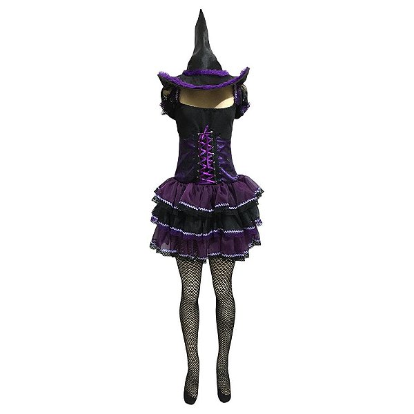 Bruxa Corpete Morcegos Roxo - SOMENTE ALUGUEL