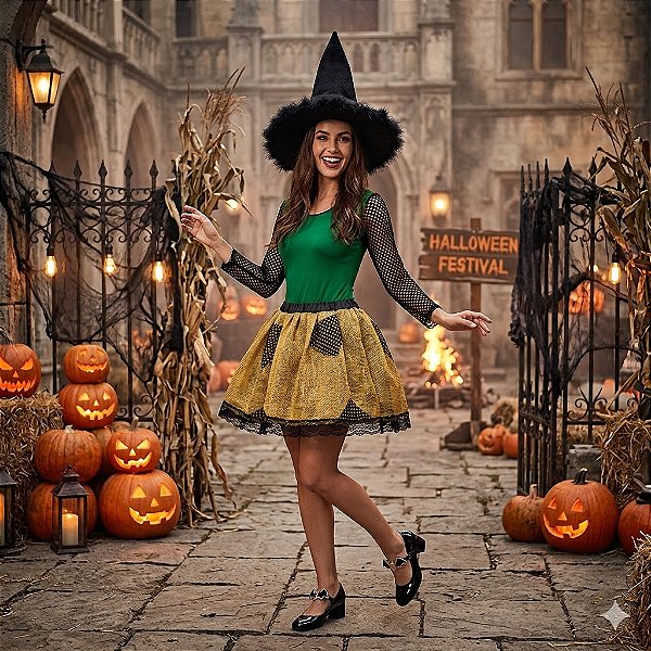 Fantasia Bruxa Juta Collant Adulto - SOMENTE ALUGUEL