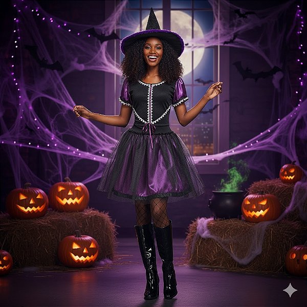 Fantasia Bruxa Roxa Anastácia Adulto - SOMENTE ALUGUEL