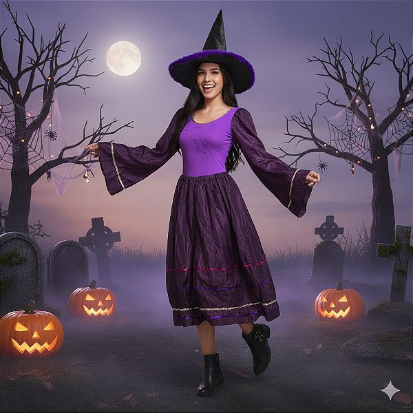 Fantasia Bruxa Vampira Longa Adulto - SOMENTE ALUGUEL