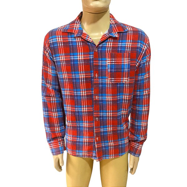 Camisa Xadrez Algodão Azul e Verm - SOMENTE ALUGUEL