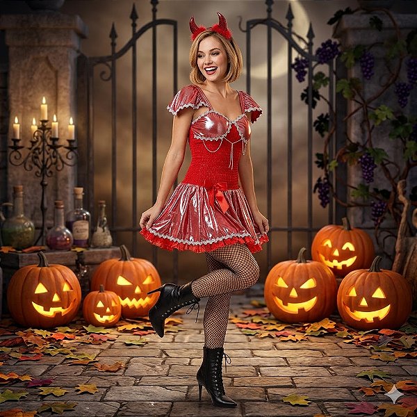 Fantasia Diaba Brilhante Adulto - SOMENTE ALUGUEL