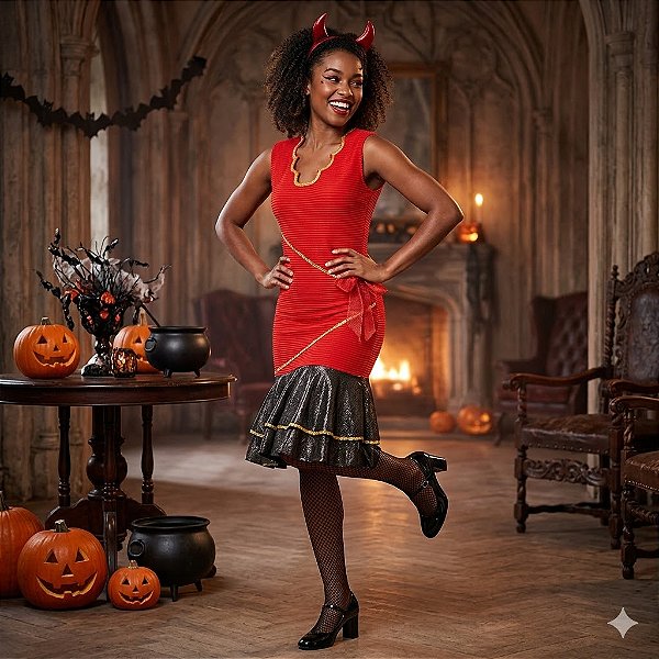 Fantasia Diaba Plissada Adulto - SOMENTE ALUGUEL