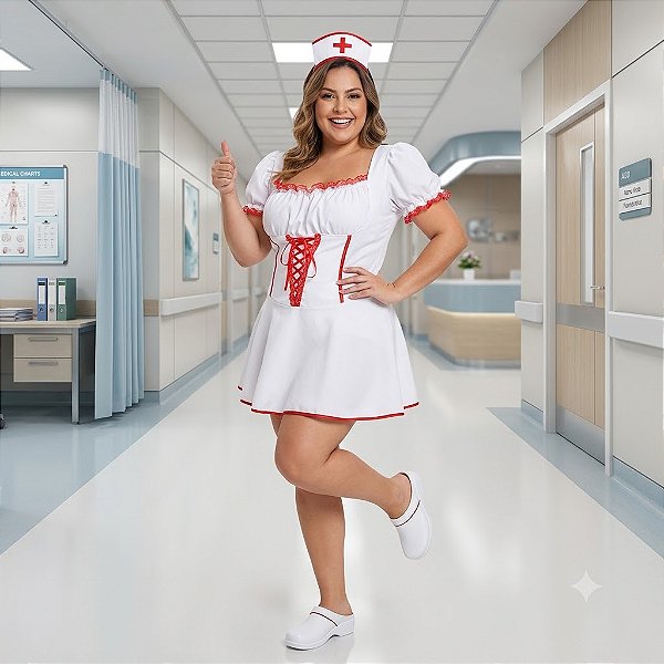Fantasia Enfermeira Plus Adulto - SOMENTE ALUGUEL