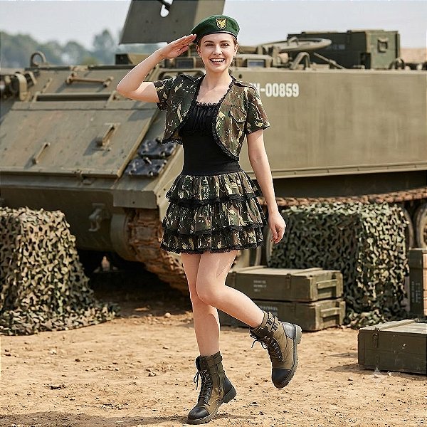 Fantasia Feminina Exército Bolerinho Adulto - SOMENTE ALUGUEL
