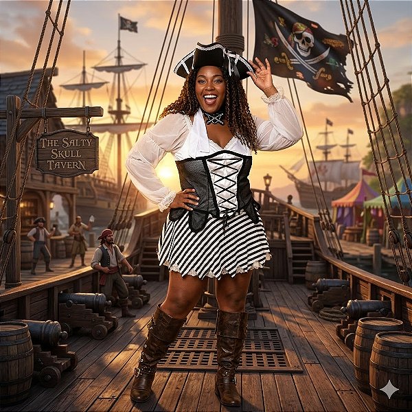 Fantasia Pirata Branca Luxo Feminina Adulto - SOMENTE ALUGUEL