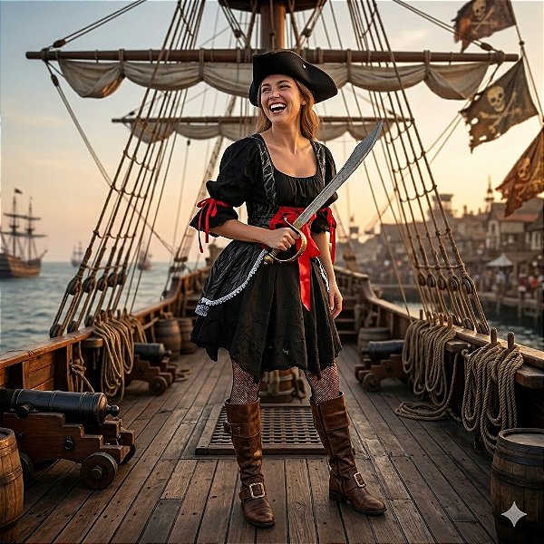 Fantasia Pirata Luxo Tortuga Feminina Adulto - SOMENTE ALUGUEL