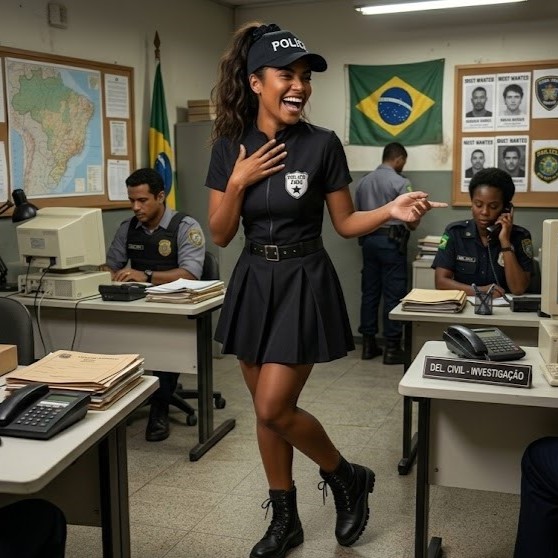 Fantasia Feminina Policial Vestido Plissado Fosco Adulto - SOMENTE ALUGUEL