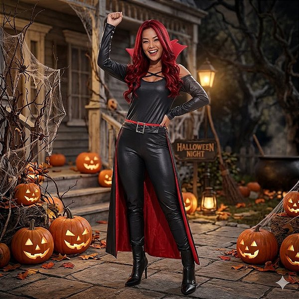 Fantasia Vampira Macacão Luxo Adulto - SOMENTE ALUGUEL