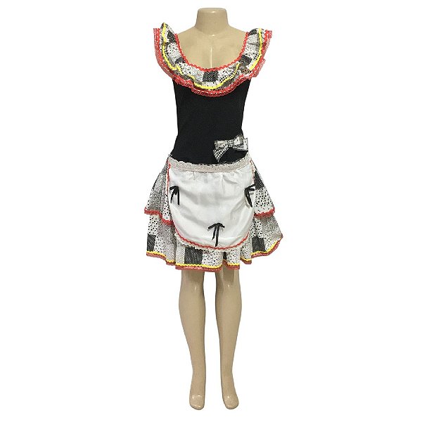 Vestido Junino Babados e Avental - SOMENTE ALUGUEL