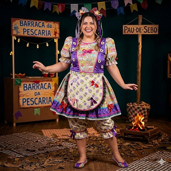 Fantasia Vestido Junino Quadrinhos Adulto - SOMENTE ALUGUEL