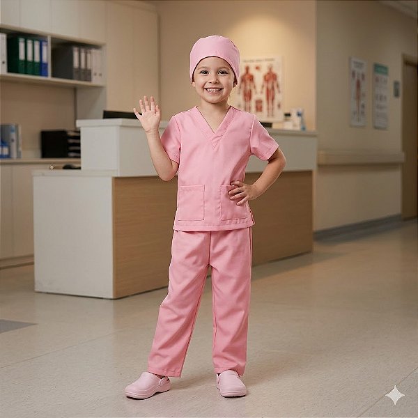 Fantasia Infantil Pijama Cirúrgico Médico Rosa