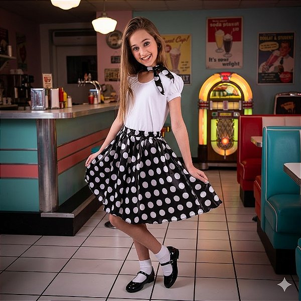 Saia Anos 60 Cetim Infantil Leg