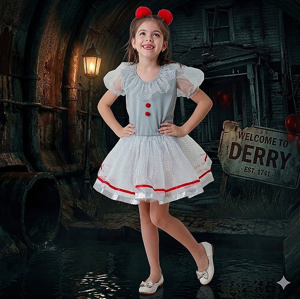 Fantasia Infantil Palhaça Cinza Leg