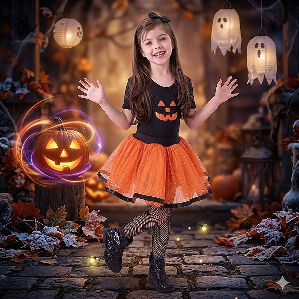 Fantasia Infantil Abóbora Conjunto Feminina Leg