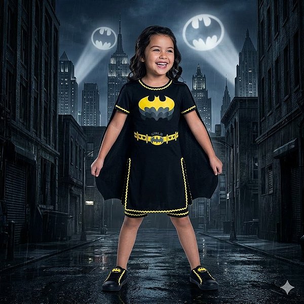 Fantasia Infantil Batgirl Macacão Estampada
