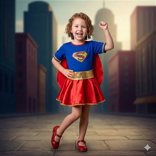 Fantasia Infantil Super Girl Vestido