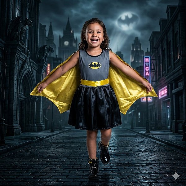 Fantasia Infantil Batgirl Vestido Cinza